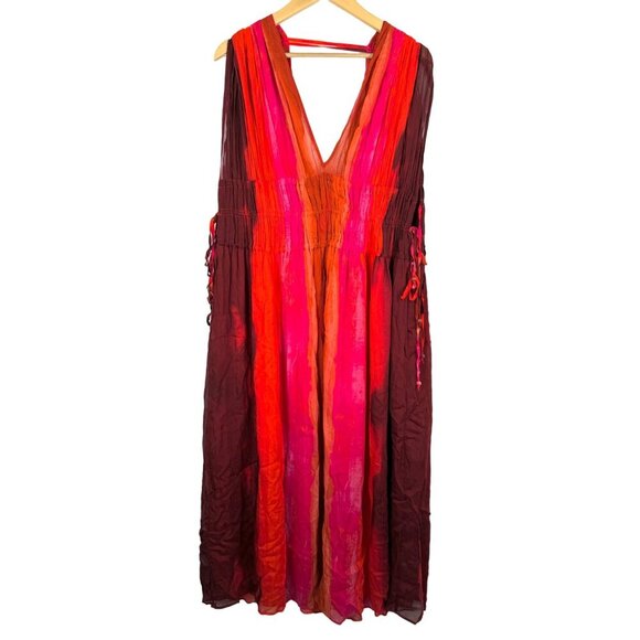 Zara V Neck Bead Appliques Tie Dye midi dress Blogger fav sz XL - Picture 3 of 12